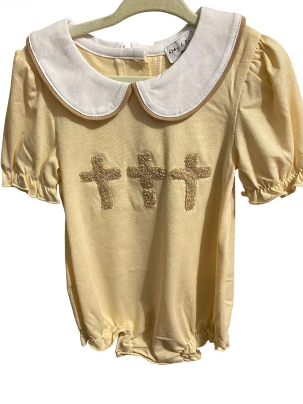 Abby & Evie Hand Stitched French Knot Cross Bubble Tan NWT Size 18 months